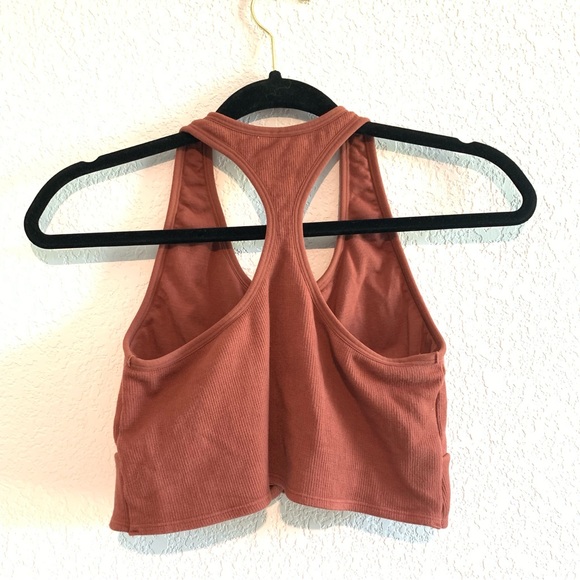 Fabletics Cloud Seamless Knotted Midi Bra Mahogany Large Rust Red Ribbed - Picture 5 of 7